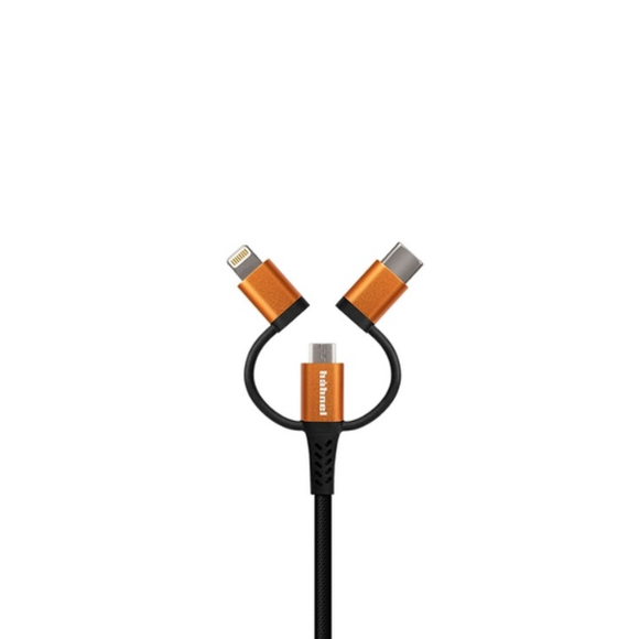 Hahnel 3-In-1 Tough Lighting Cable For Usb-C & Micro Usb 2 Metre