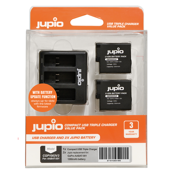 Jupio GoPro Hero 5/6/7 AHDBT-501 Batteries & Triple Charger Kit
