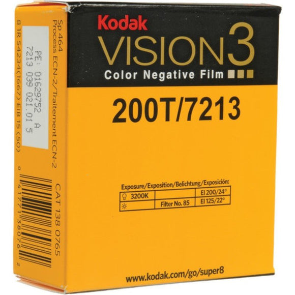 Kodak Vision3 200T Color Negative Film #7213 (Super 8, 50' Roll)